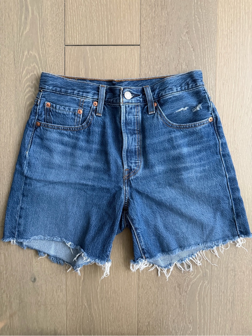 Levi's Medium Blue Raw-Hem Denim Shorts